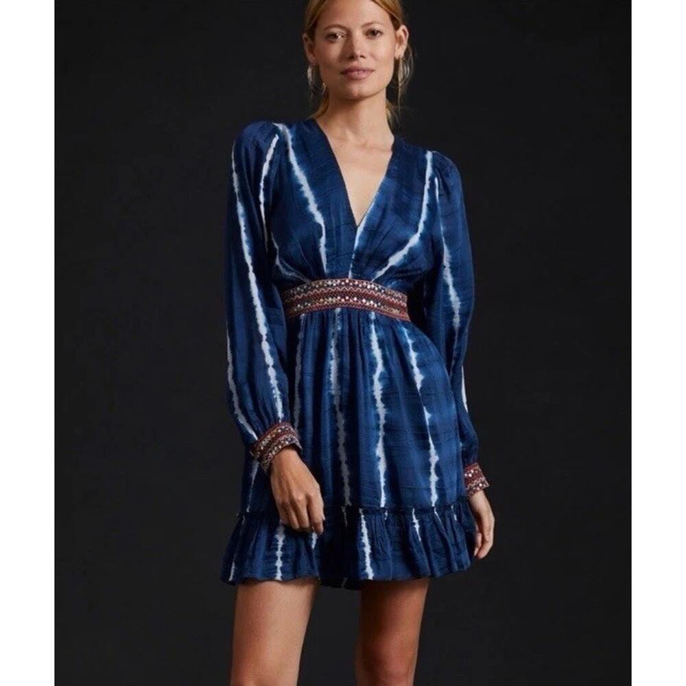 Anthropologie Verb by Pallavi Singhee Blue Tie Dye Mini Dress Size XL